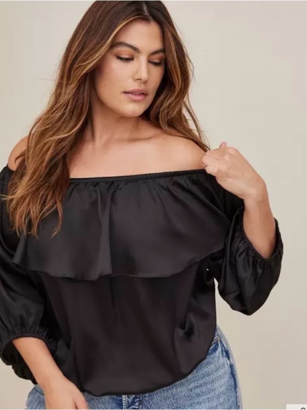 Torrid Black Satin Ruffle Overlay Top Size 0